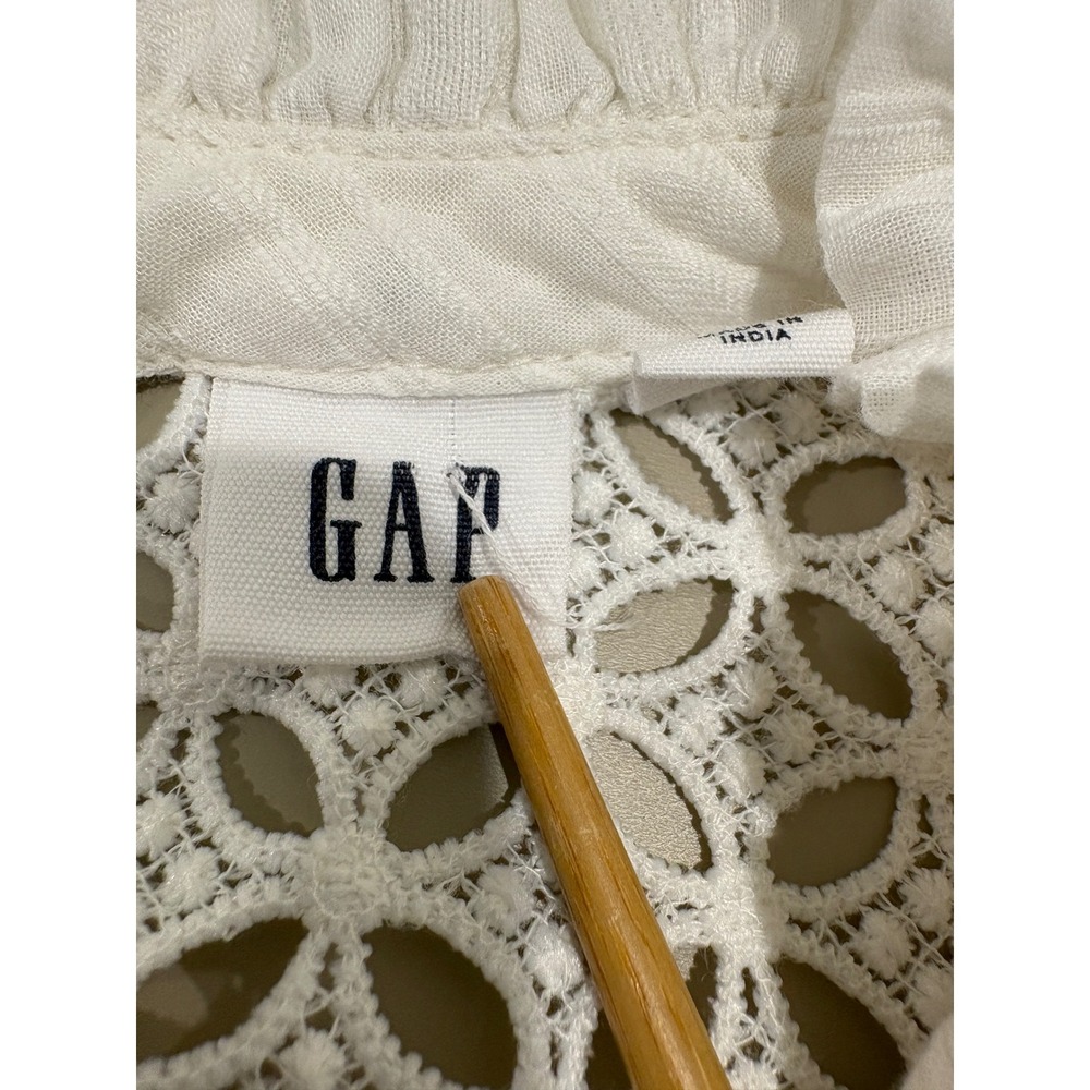 Gap Blouse Womens XL Tall White Eyelet Lace Ruffle Boho Top Peasant Victorian - Picture 6 of 7